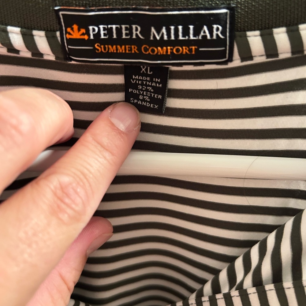 Peter Millar Olive and White Striped Polo